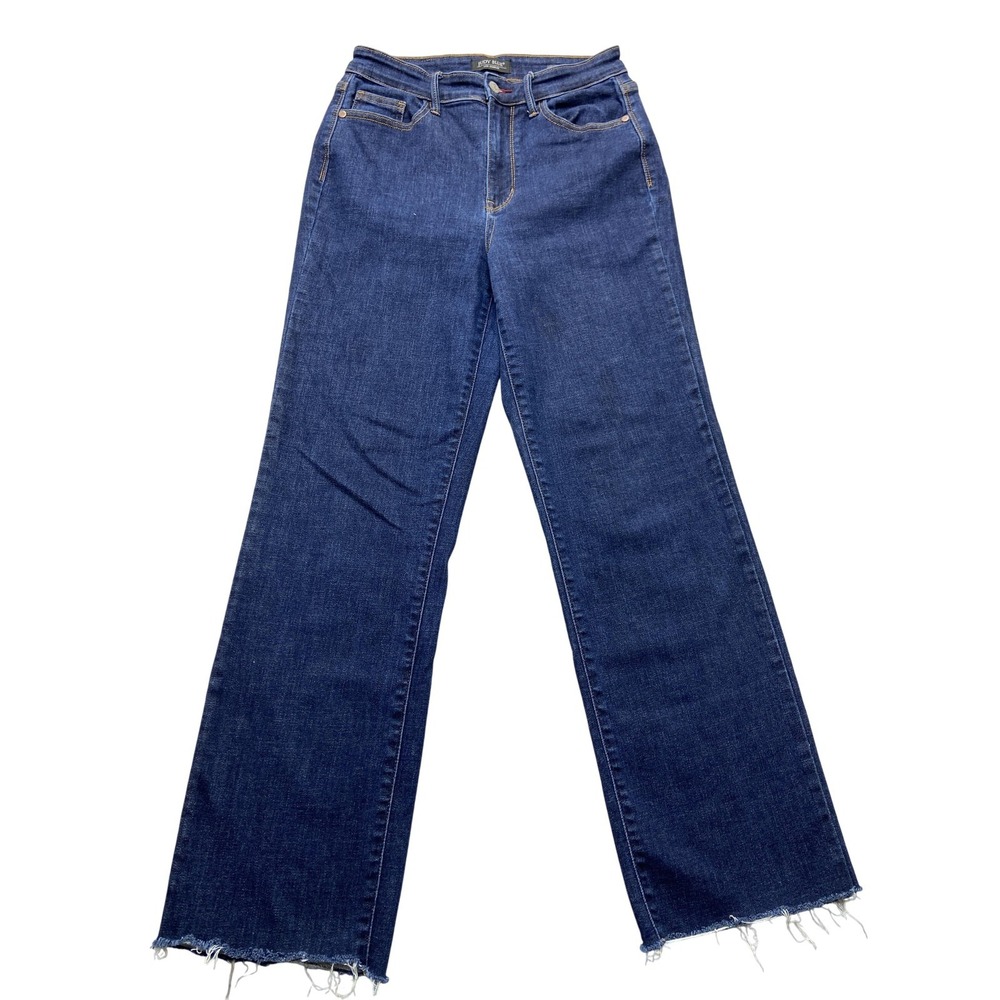 Judy Blue Womens Straight Leg Jeans High Rise Frayed Hem Stretch Blue 7‎ 28